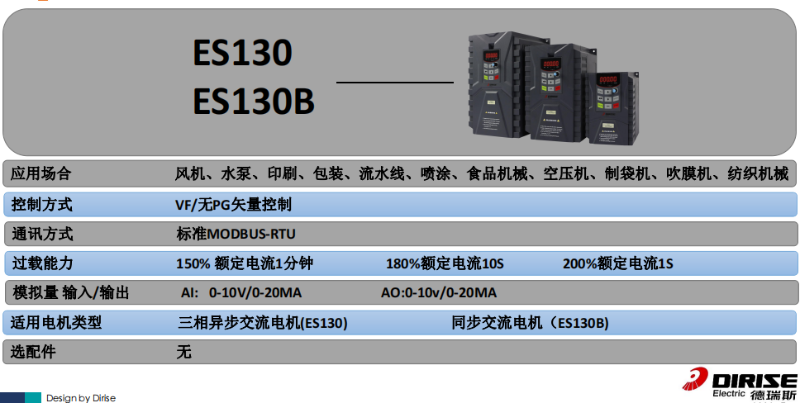 ES130緊湊矢量型變頻器-基本技術數據規范-深圳德瑞斯
